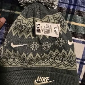 Nike Olive Knit Beanie with Pom
